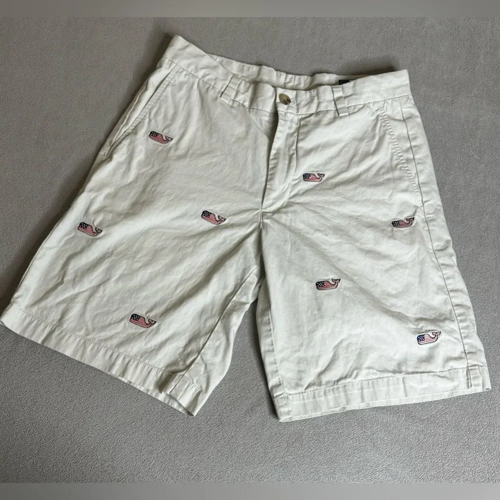 Vineyard Vines Men’s Khaki Flag Whale FOJ Club Shorts size 30